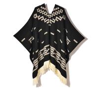 Poncho En Laine D'alpaga De Qualité Supérieure, Pull De Cowboy Occidental De Style Ethnique, Cape Unisexe Douce Et Chaude Et Durable For Costume(Black)