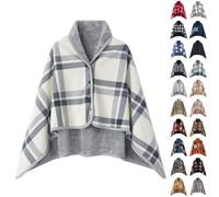 Poncho en polaire pour homme - Hiver chaud et épais - Cape avec boutons - Cape surdimensionnée - Cardigan - Écharpe en tissu - Chauffe-épaules - Cape en polaire - Automne et hiver - Poncho thermique