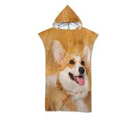Poncho en Serviette Microfibre, DOTBUY Absorbant à Séchage Rapide en Tissu Changement à Capuche Poncho de Plage Idéal pour Activités Aquatiques Unisexe Modèle de Chien Chat (75 * 110cm,Corgi)