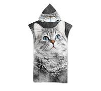 Poncho en Serviette Microfibre, DOTBUY Absorbant à Séchage Rapide en Tissu Changement à Capuche Poncho de Plage Idéal pour Activités Aquatiques Unisexe Modèle de Chien Chat (75 * 110cm,Chat Blanc)