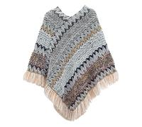 Poncho en tricot pour femme - Style hippie - Doux - Frange au crochet - Cape asymétrique - Cardigan tricoté pour femme - Cape bohème à franges - Châles tricotés pour femme - Style rétro ethnique,