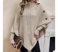 Poncho en tricot torsadé avec détail de bouton, manches chauve-souris et col roulé. Pull-over tricoté à manches longues, pour l'automne et l'hiver L,M,S,XL,XS,XXL,XXSUnicoloreTricots