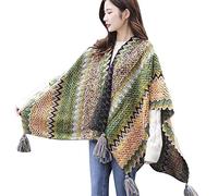 Poncho Femme Chale Cape Imprimée Wrap Manteau Echarpe Épaisse Vintage Cardigan Foulard Automne Hiver Tricoté Grand Taille Long - Élégant