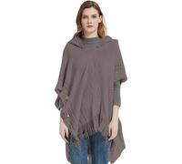 Poncho Femme Châle Capuche Étole Tricot Cape Franges Pull Rayé Doux Chaud Style Bohème pour Automne Hiver Voyage