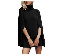 Poncho Femme Hiver à col Montant, Maille Sweater Chauve-Souris sans Manches, Ourlet côté Fente, Pullover Tops Solide Loose, Style Cape châle Nouveau et élégant, Confortable et Tendance. n158