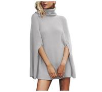 Poncho Femme Hiver à col Montant, Maille Sweater Chauve-Souris sans Manches, Ourlet côté Fente, Pullover Tops Solide Loose, Style Cape châle Nouveau et élégant, Confortable et Tendance. n158
