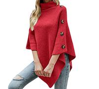 Poncho Femme Hiver Chaud Pull Col Roulé Cachemire - Pull Hiver Grande Taille Tricot Cape RéVersible Couverture EléGante Echarpe Manteau Boutonné Ultra Doux Et Polyvalent