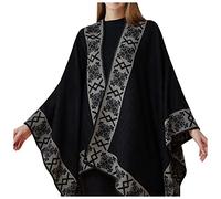 Poncho Femme Hiver Élégant Châle Femme Epaisse Poncho Cape Réversible Écharpe Ponchos Polaire Cadeau de Noël pour Femme Tricoté Veste Imprimé