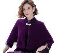 Poncho Femme Ponchos d'hiver en laine cheongsam, capes d'automne for femmes, col montant solide, haut de tempérament à un bouton(PURPLE,M)