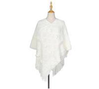 Poncho Femmes - FUNMOON - Cachemire - Tricoté - Hiver - Blanc M
