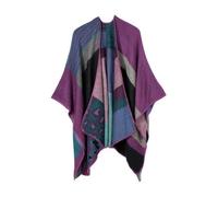 Poncho Femmes - FUNMOON - Grand Format Hiver - Multicolore - Ouvert Avant - Châle Wrap L