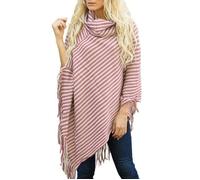 Poncho Femmes - FUNMOON - Mi-Long - Col Roulé - Rayure Imprimé - Frange Irregulière XS