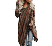 Poncho Femmes - FUNMOON - Modèle Tassel - Tricot - Hiver - Marron S