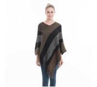 Poncho Femmes - FUNMOON - Ourlet Asymétrique - Épissage Teintée - Pompons - 90x100cm XL