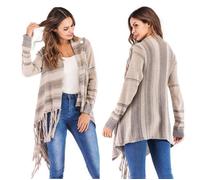 Poncho Femmes - FUNMOON - Rayures Automne - Glands - Dégradé - Ourlet Frange S