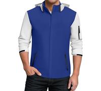 Poncho Impermeable Blouson Matelassé Homme Chasse Waterproof Simili Cuir Cadeau Vêtements Bombardier Equipement Grande Taille Vent Printemps Camouflage Voyage Veste Cagoule Bleu M