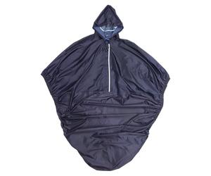 Poncho Imperméable Réfléchissant, Capuche, Dos Ouvert, Long | Polyester Taffetas et Pvc, Poignets Élastiques, Bande Arrière, Paquet de Transport, Bleu Marine