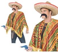 Poncho + Noir Moustache Mexicain Espagnol Hommes Far West Costume Déguisement