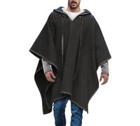 poncho polaire homme - poncho homme d'hiver en polaire épaisse et chaude à porterCouleur unie avec cordon de serrage Cape surdimensionnée - Châle long à capuche pour l'extérieur,Noir, L