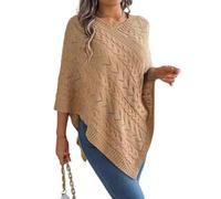 Poncho Pull Femme Maille Torsadée Col V Manches Chauve-Souris (Khaki,M)