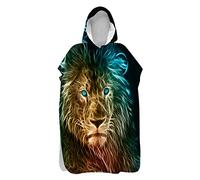 Poncho Serviette de Plage pour Ado Garçon Fille,Microfibre Serviette de Bain à Capuche Sport Serviette été Peignoir de Bain,Motif Lion Tigre Licorne Dauphin 3D (Marron, Adult 75x110cm)