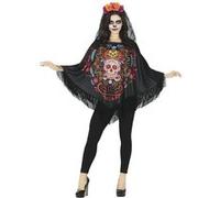 poncho squelette fleuri jour des morts femme - guirca 79803 Noir G