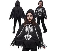 Poncho Squelette Pour Enfants Costume De Fête D'Halloween Pour Garçons Et Filles