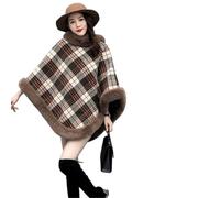 Ponchos d'hiver Poncho d'hiver à la mode, manteau doux et épais, doublure chaude, pull, cape en velours for femme, châle(Coffee Plaid)