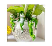Pond Decoration, Mini Pond, Green Frog Figures, Garden Decoration for Outdoor Use, Weatherproof Resin Garden Figure, Flower Pot, Hanging Decor Pack of