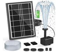 PONDIA Pompe Fontaine Solaire Bain d’Oiseaux 4W, Batterie 2000mAh intégrée, 5 Modes de Jet, Tuyau PVC 1,22m pour Jardin