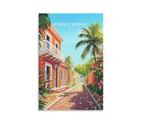 Pondicherry - Impressions sur toile de peintures à thème voyage en Inde - Affiche d'œuvre d'art pour salon, chambre à coucher, salle de bain, bureau, décoration d'intérieur - 50 x 75 cm