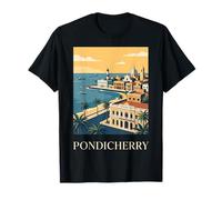 Pondicherry India Coastal Town Lighthouse Heritage Scène T-Shirt