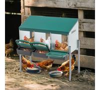 Pondoir 3 Nids Mural en Acier Galvanisé - Nichoir Poule avec Bac Ramasse Œufs et Ventilation - Vert (80 * 33**81 cm)
