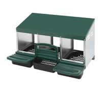 Pondoir à 3 compartiments - Nid de poules avec fond incliné et trous d'aération - Nid de déroulement en plastique pour montage mural/autoportant (vert + blanc + noir)