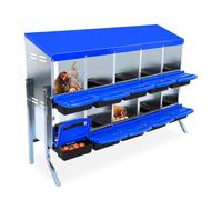 Pondoir à Poules, Nichoir à Poulee en Métal pour Poules 10 Compartiments, Haute Résistance, Couvercle Amovible, Pieds, Roll-Away, Ventilation, Nettoyage Simple, 133.5 x 52 x 95cm, Blau