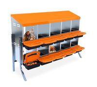 Pondoir à Poules, Nichoir à Poulee en Métal pour Poules 10 Compartiments, Haute Résistance, Couvercle Amovible, Pieds, Roll-Away, Ventilation, Nettoyage Simple, 133.5 x 52 x 95cm, Orange