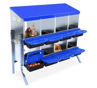 Pondoir à Poules, Nichoir à Poulee en Métal pour Poules 8 Compartiments, Haute Résistance, Couvercle Amovible, Pieds, Roll-Away, Ventilation, Nettoyage Simple, 107.5 x 52 x 95cm, Blau