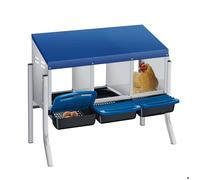 PONDOIR -Pondeuse pour poules,Boîte à Pondoir 3 Compartiments avec Pieds,Acier Galvanisé,Ramassage Œuf Ventilé,Toit Étanche,Bleu