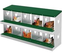 Pondoir pour Poules - 10 Compartiments - en Acier Galvanisé - avec Compartiment à œufs - Nid de Poules Résistant à la Corrosion et Facile à Nettoyer - 136 x 43 x 68 cm - Vert