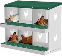 Pondoir pour Poules - 6 Compartiments - en Acier Galvanisé - avec Compartiment à œufs - Nid de Poules Résistant à la Corrosion et Facile à Nettoyer - 84 x 43 x 68 cm - Vert