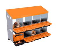Pondoir pour poules 8 compartiments - En acier galvanisé robuste - Avec compartiment à œufs - Nid de poules à roulettes - Résistant à la corrosion et facile à nettoyer - 107,5 x 52 x 79 cm - Orange