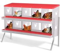 Pondoir pour Poules avec Pieds - 10 Compartiments - en Acier Galvanisé - avec Compartiment à œufs - Nid de Poules Résistant à la Corrosion et Facile à Nettoyer - 136 x 43 x 90 cm - Rouge