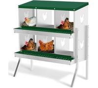 Pondoir pour Poules avec Pieds - 6 Compartiments - en Acier Galvanisé - avec Compartiment à œufs - Nid de Poules Résistant à la Corrosion et Facile à Nettoyer - 84 x 43 x 90 cm - Vert
