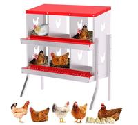 Pondoir pour Poules avec Pieds en Acier galvanisé avec étagère à œufs - 6 Compartiments, Inoxydable et ventilé, pour Poules, Poules et Canards, Facile à Nettoyer, Accessoires de poulailler, Rouge