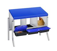 Pondoir pour Poules Nichoirs sur pied, 3 cases, avec perchoir, antirouille et Triple bac de recyclage des œufs-Bleu