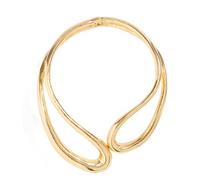 PONDON Collier ras du cou épais doré en métal doré, collier ras du cou double cerceau en métal doré, collier de clavicule géométrique torsadé irrégulier, bijou déclaration pour femme
