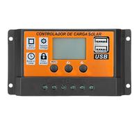 PONDON Contrôleur de charge solaire automatique 12 V/24 V 30 A avec double port USB, écran LCD, chargement PWM en trois étapes, contrôle Mcu, puissance d'entrée photovoltaïque maximale de 720 W pour