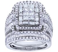 PONDON Ensemble d'alliances pour femme, bague de fiançailles multi-rangs avec strass, bagues de fiançailles pour femme, bague déclaration, alliage argenté, 2 x 1,3 cm