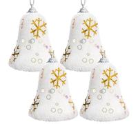 PONDON Lot de 4 décorations de Noël en forme de flocon de neige blanc avec accents rouges et dorés, décoration de fête classique pour la maison