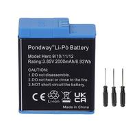 PONDWAY 2000mAh 3.85V Batterie de Rechange Compatible avec GoPro Compatible avec Hero 9 10 11 12 Black Rechargeable Batterie de caméra Li-ion